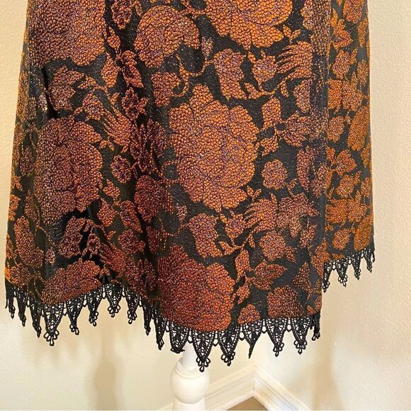 NEW ANNI KUAN A-LINE BRONZE & BLACK SEMI METALLIC ACCENT LACED HEM MIDI SKIRT 4 - Picture 5 of 14